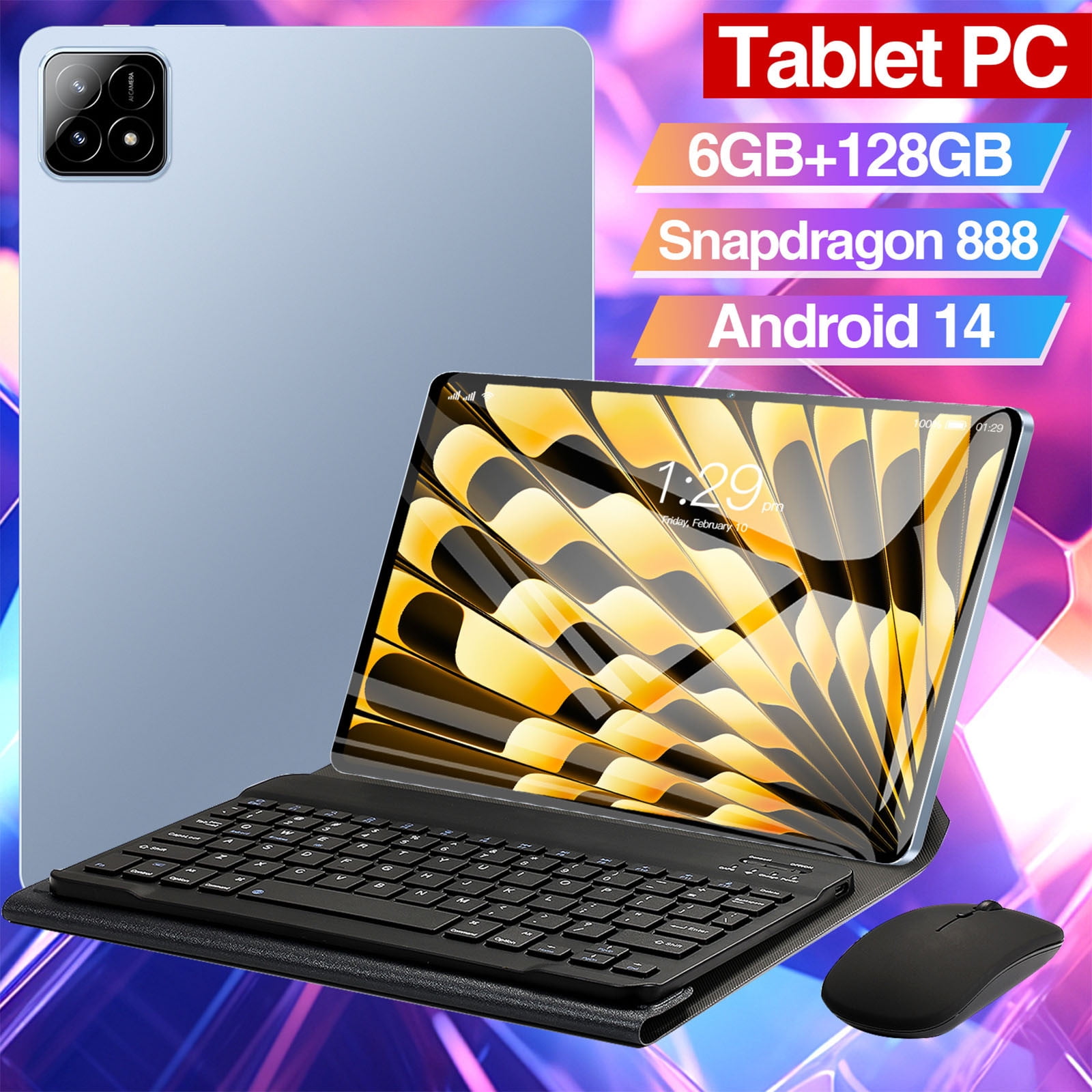 10.1-Inch Android 14 Tablet with Ultra-Thin 2K HD Display, 2GB+32GB, 256GB Expandable, WiFi 7, Bluetooth, Dual SIM, 16MP+32MP Camera, 10000mAh Battery