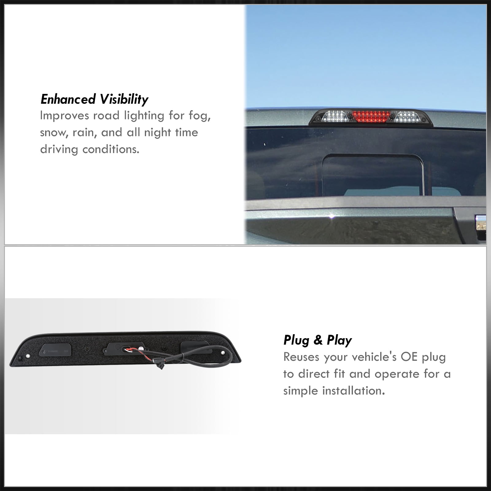 AJP Distributors Smoke LED Third 3RD Brake Light Cargo Roof Center High Mount Tail Lamp Compatible/Replacement For Ford F150 F250 F350 F450 Ranger Maverick 2015 2016 2017 2018 2019 2020 2021 2022 2023