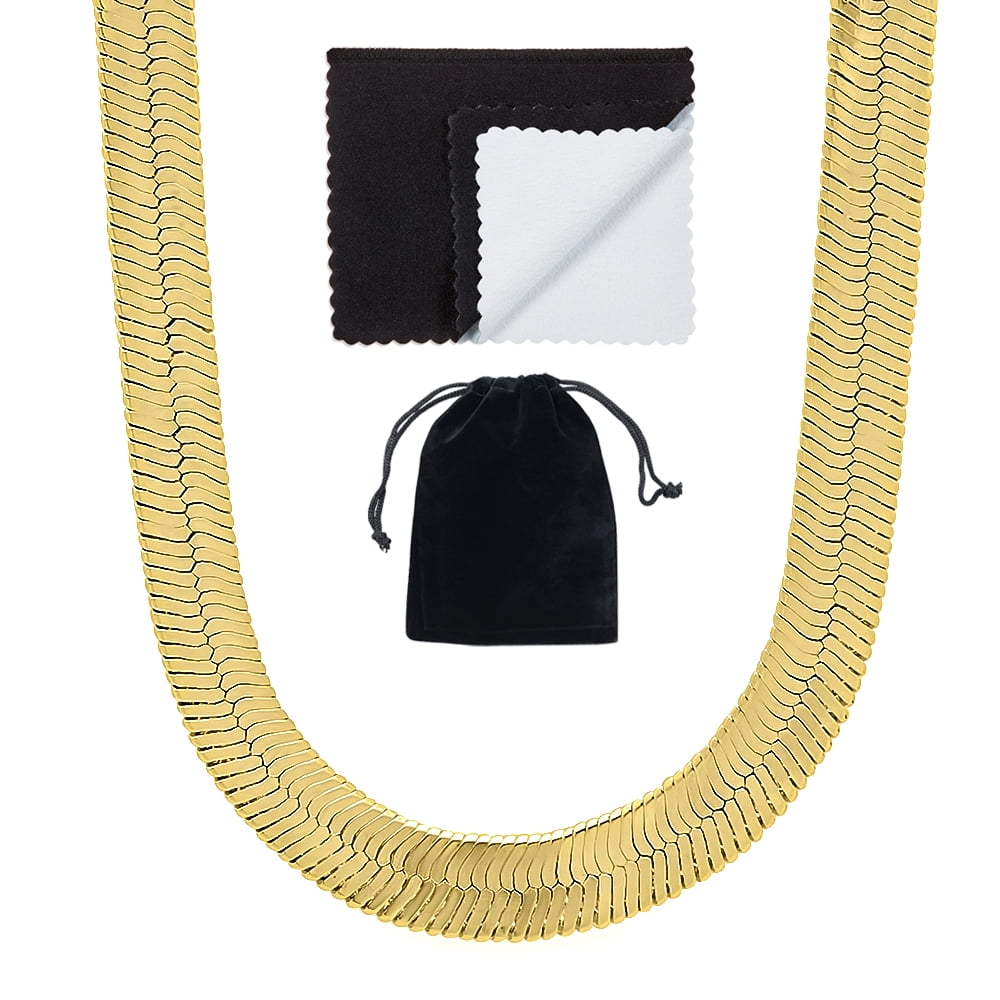 9mm 14k Yellow Gold Plated Flat Herringbone Choker Chain Necklace, 18