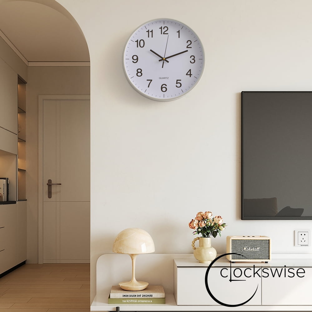 Clockswise Silver 12-In Analog Clock – Silent, Non-Ticking for Wall Battery-Operated Perfect for Home Office, Farmhouse Kitchen, Entryways, Dining Rooms and Bedroom Decor, School and Bathroom Clock