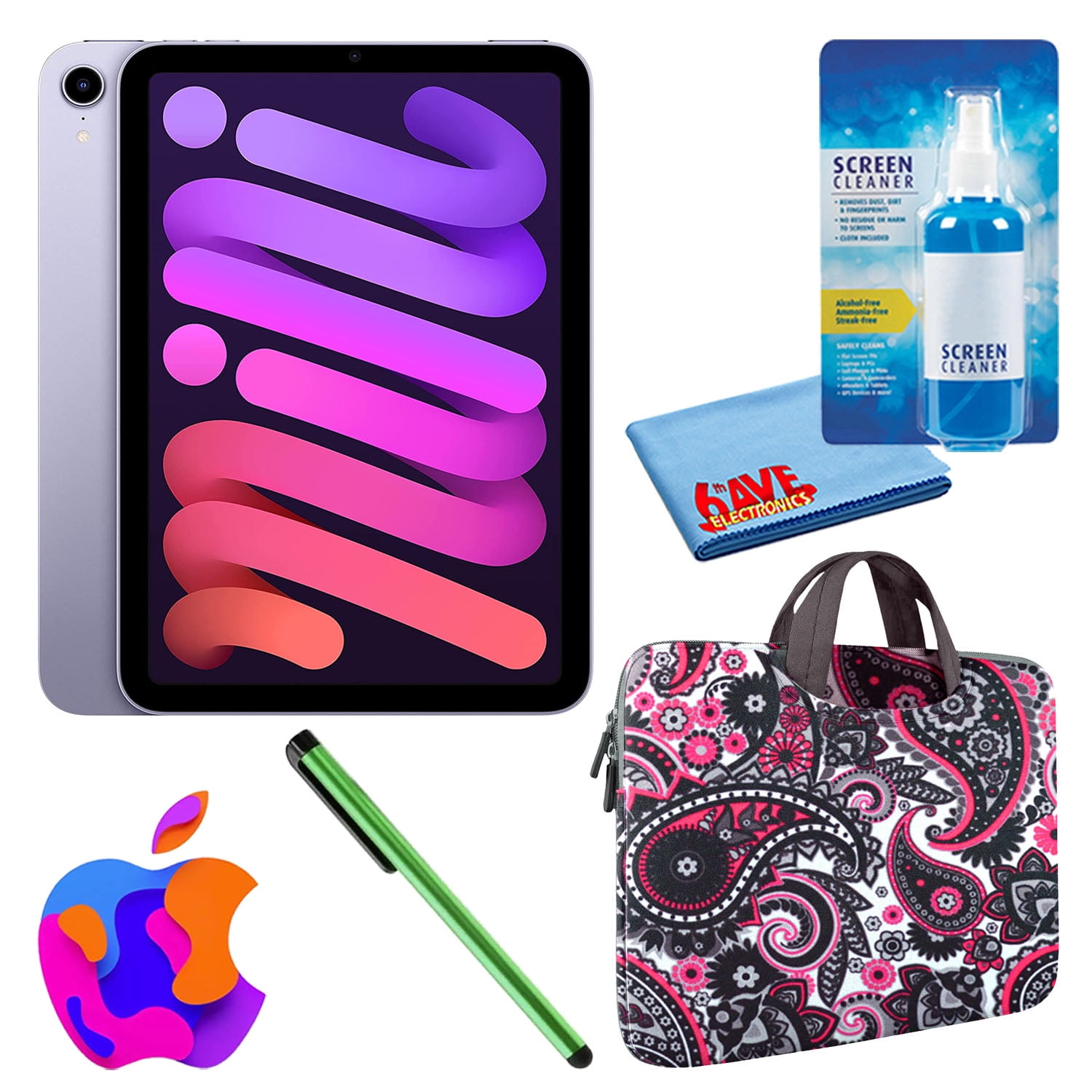 Apple iPad Mini 6 (2021, 64GB, WiFi, Purple) (MK7R3LL/A) Bundle with