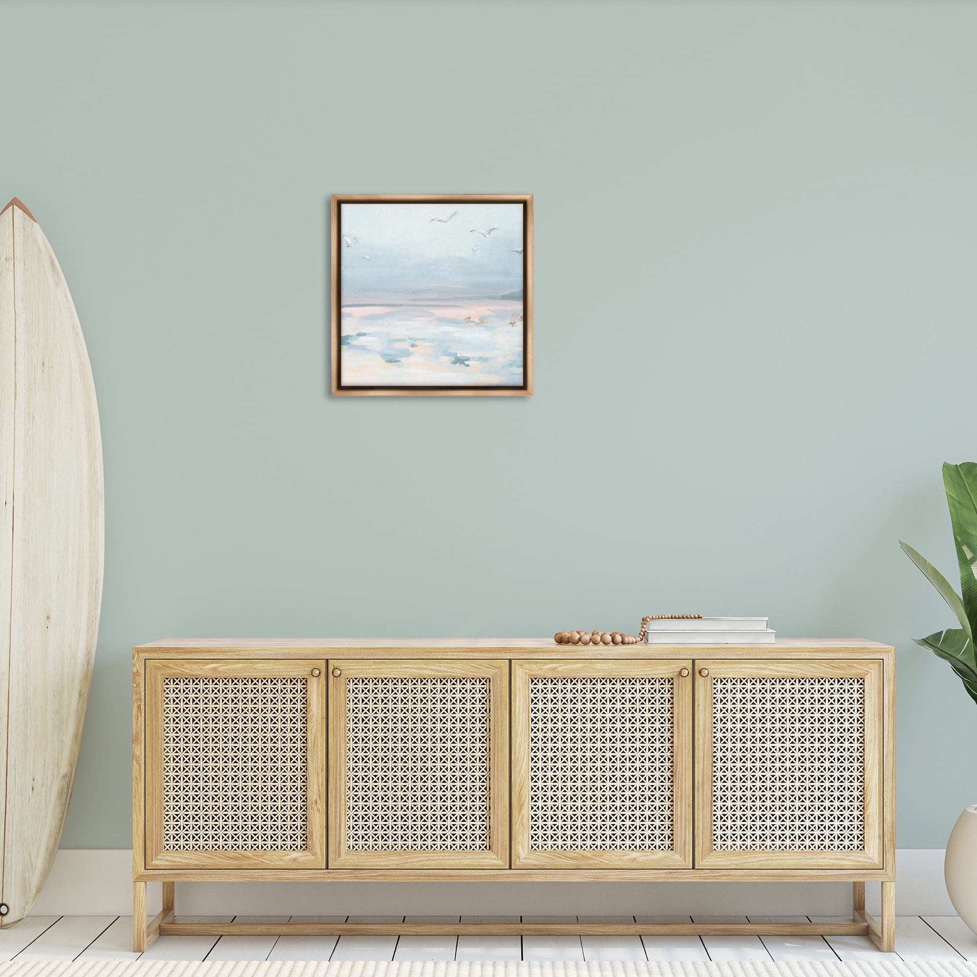 Stupell Industries Pastel Coastal Landscape Animals & Insects Painting Brown Floater Framed Canvas Art Print Wall Art, 25 x 25