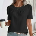 thumbnail image 6 of ECZHAW Womens Dressy Casual Blouses Business Work Tops Summer Short Sleeve Shirts Crew Neck Kint Tshirts,, 6 of 7