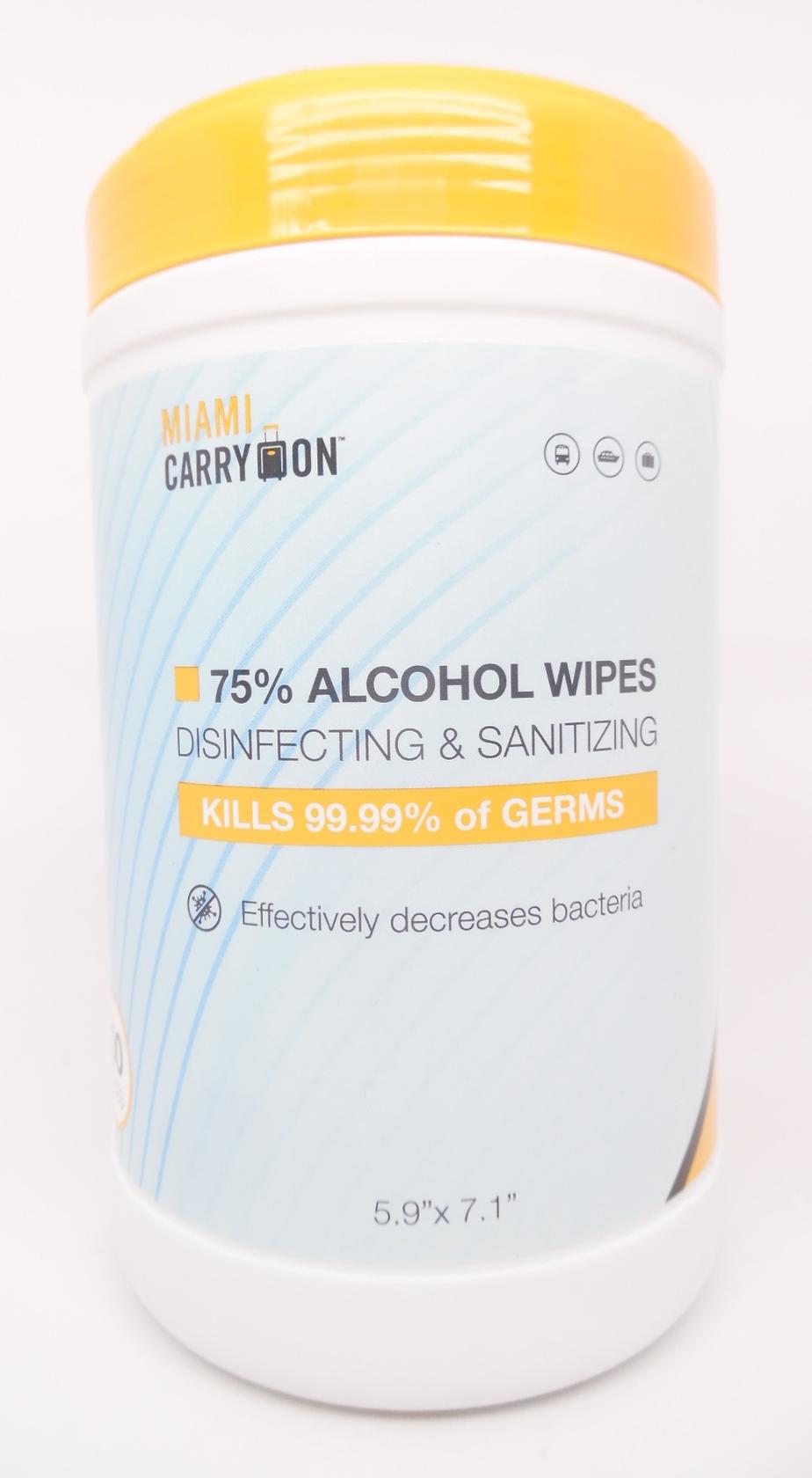Miami Carry On 75 Alcohol Wipes Disinfecting & Sanitizing 100ct