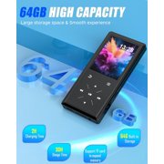 96GB Bluetooth MP3 Player - 2.4 Screen Portable HiFi Mp3 MP4 Player with Built-in Speaker,Walkmen Music Player with Voice Recorder,FM Radio,Touch Buttons Study Player,Support up to 256GB SD Card