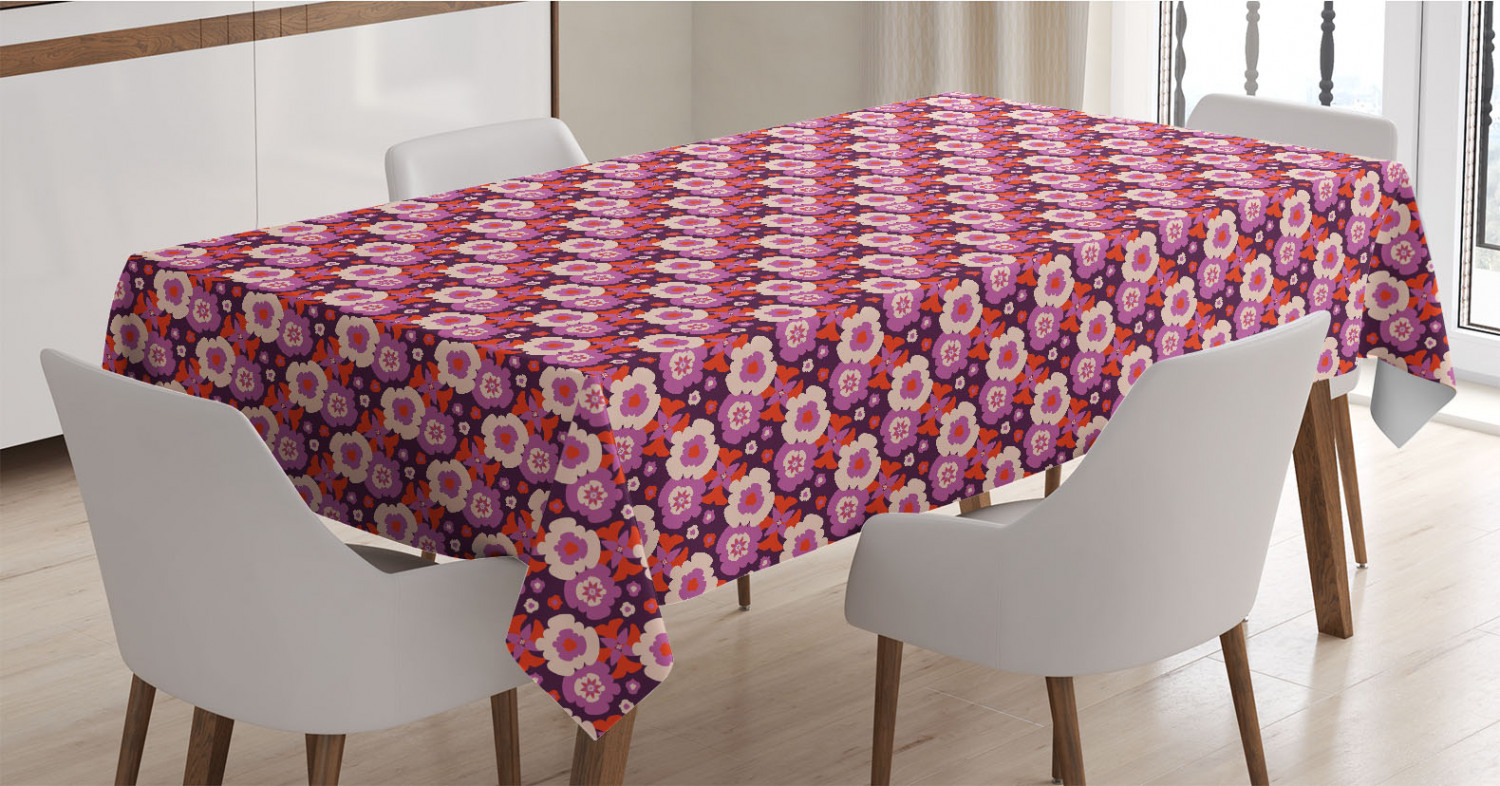 Floral Tablecloth, Pattern with Abstract Design Flowers, Rectangle ...