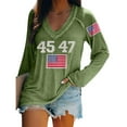 thumbnail image 2 of IDALL Chandail en Molleton pour Femmes Manches Longues T-Shirts Graphiques Rétro 45 47 Imprimé Chandail en Molleton 45 47 Col en V 45 47 pour Président Chandail en Molleton T-Shirts Tenues d'Automne Vert S, 2 of 5