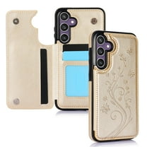Dteck for Samsung Galaxy S24 FE Case with Card Holder,Flower Magnetic Back Flip Case for Galaxy S24 FE Wallet Case for Women,Protective Case Phone Case for Galaxy S24 FE 5G,Gold Embossing