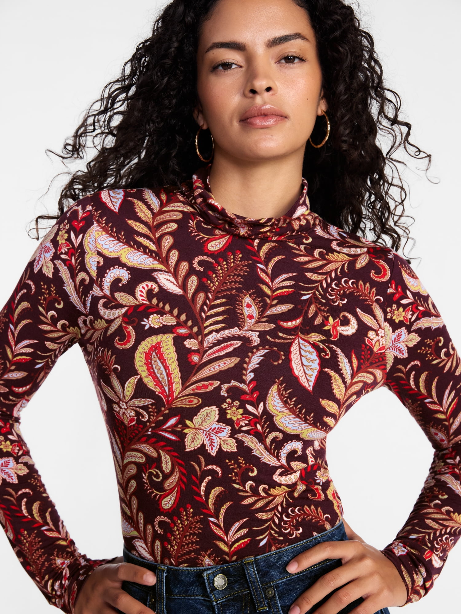 Scenario Women's Turtleneck Top with Long Sleeves, Sizes XS-XXXL