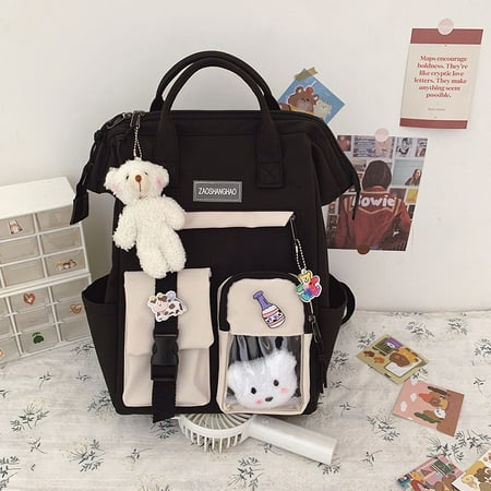 2022 NuFazes Backpack With Bears Women Waterproof Candy Colors Backpacks Fancy Bookbags High School Bags for Teenage Girl Gift Cute Travel Rucksack（15*10*7 Inch）Black