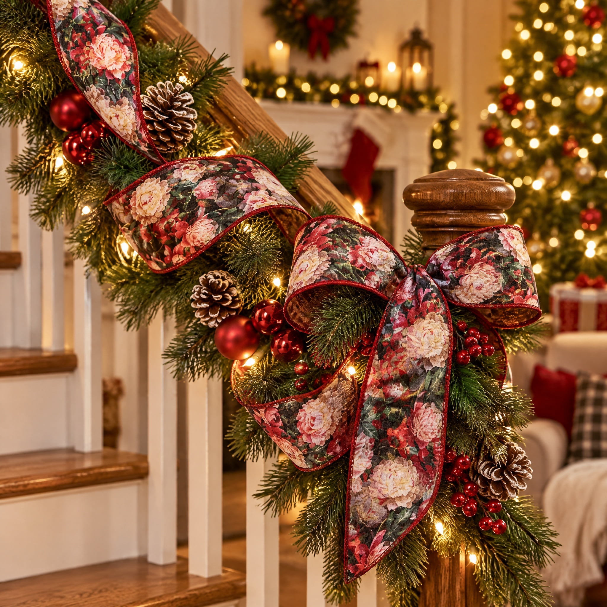 Multicolor Floral Pattern Christmas Ribbon, 2.5" x 25', by Holiday Time