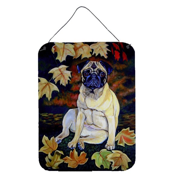 Carolines Treasures 7160DS1216 Fawn Pug in Fall Leaves Wall or Door Hanging Prints 12x16 multicolor