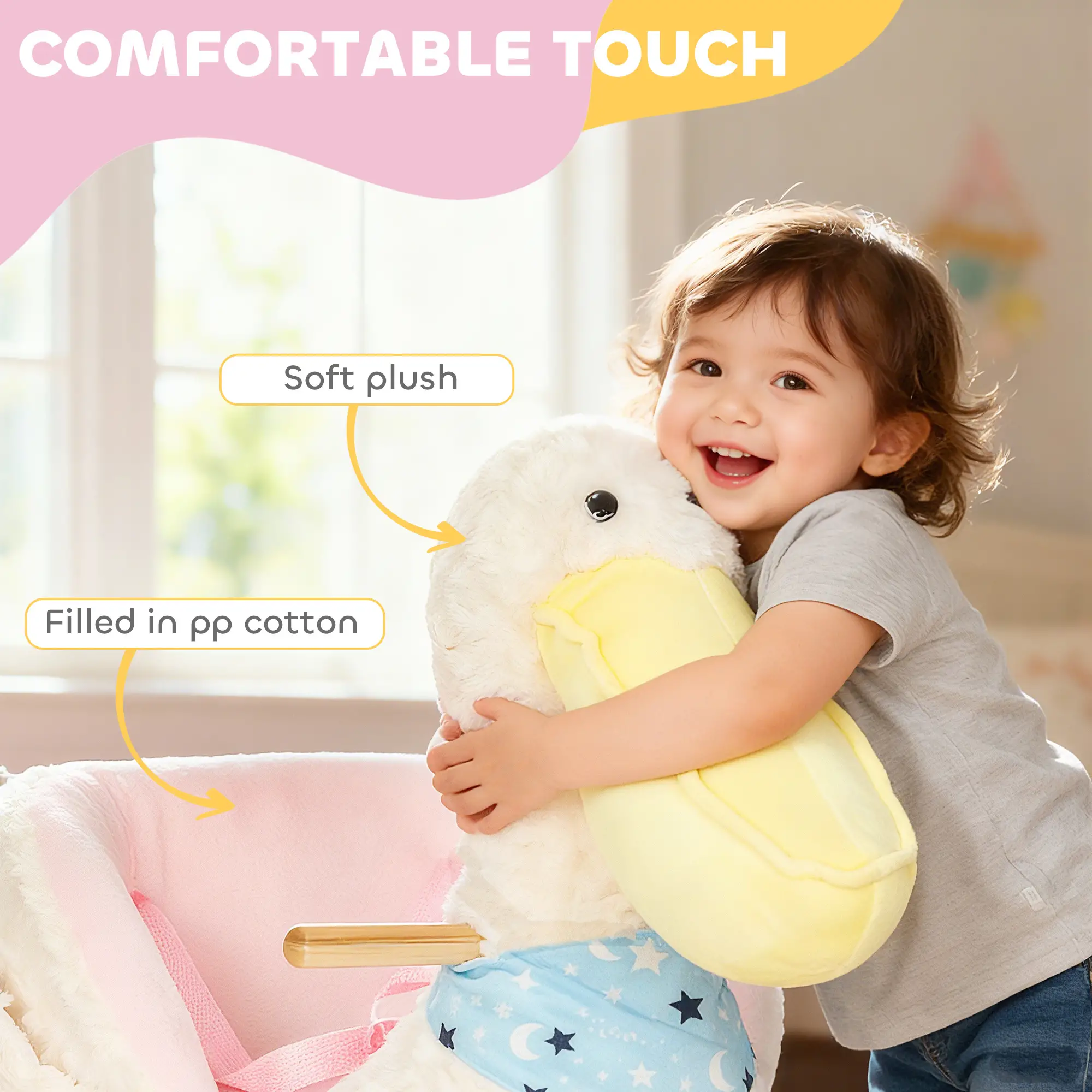 Kids Rocker, Rocking Horse Kids Ride On Toy, White Baby Rocker,Plywood,Polyester,Steel Toddler Rocking Chair, Toys Rockers Rocking Horse Kids Ride On Toy