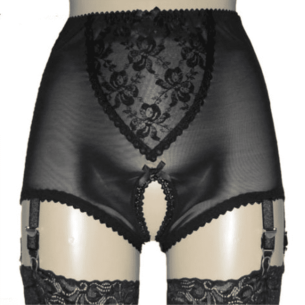 Liga Europa y Estados Unidos Retro Transparente Sexy Mujer Malla Encaje Pantalones Cortos Abiertos 6 garras Sling