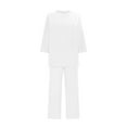 thumbnail image 4 of LADIGASU Women Summer Loose Casual Solid Color Cotton And Linen 3/4 Sleeved Tops+Pants Outwear Set, 4 of 8