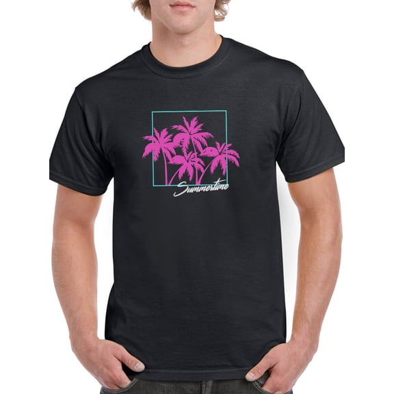 Summertime Palm Trees Design Graphic Men Black T-Shirt, Male x-Large