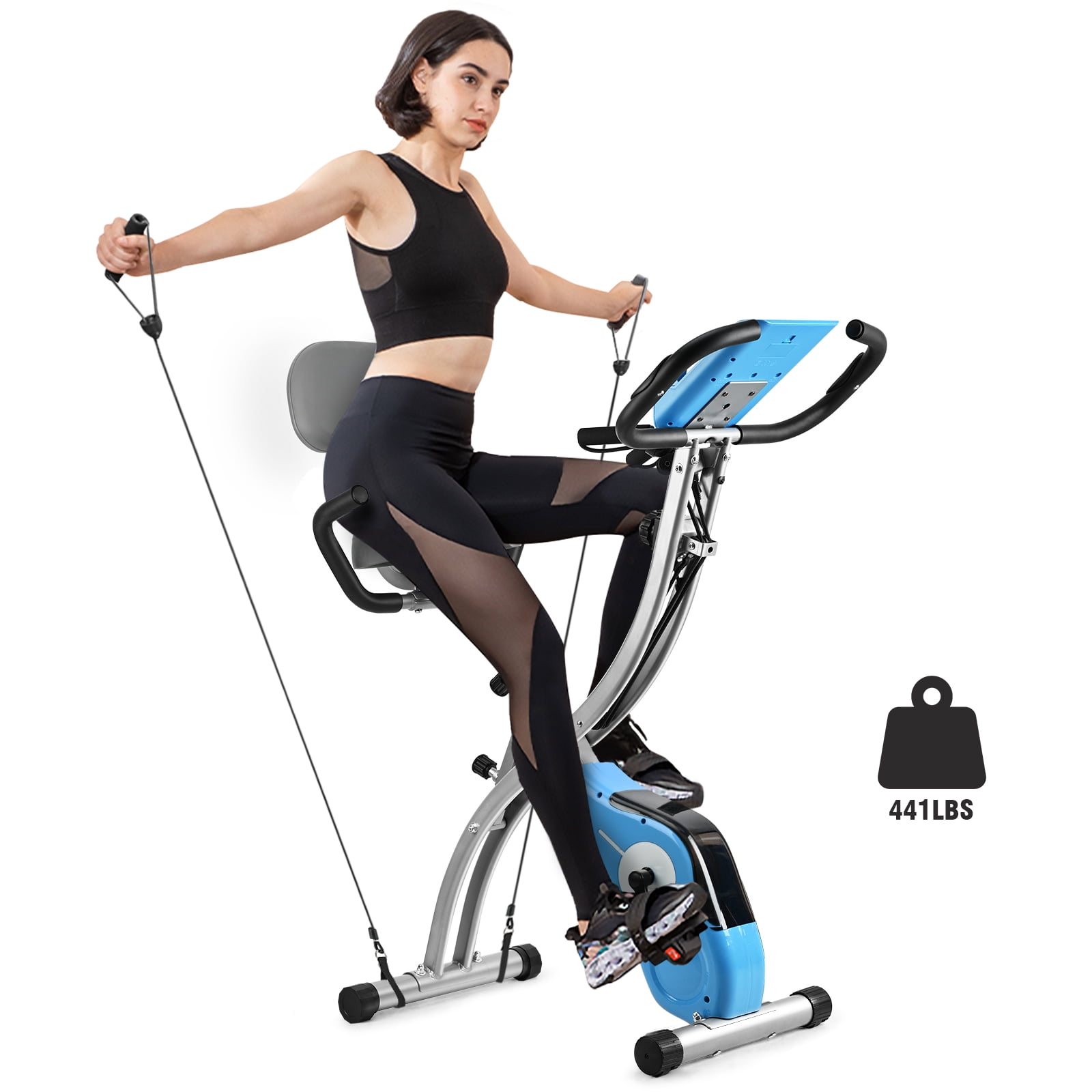 Wonder Maxi Exercise Bike Magnetic Fitness Cycle Folding Stationary Bike 440 LBS Indoor Home Use(Blue)