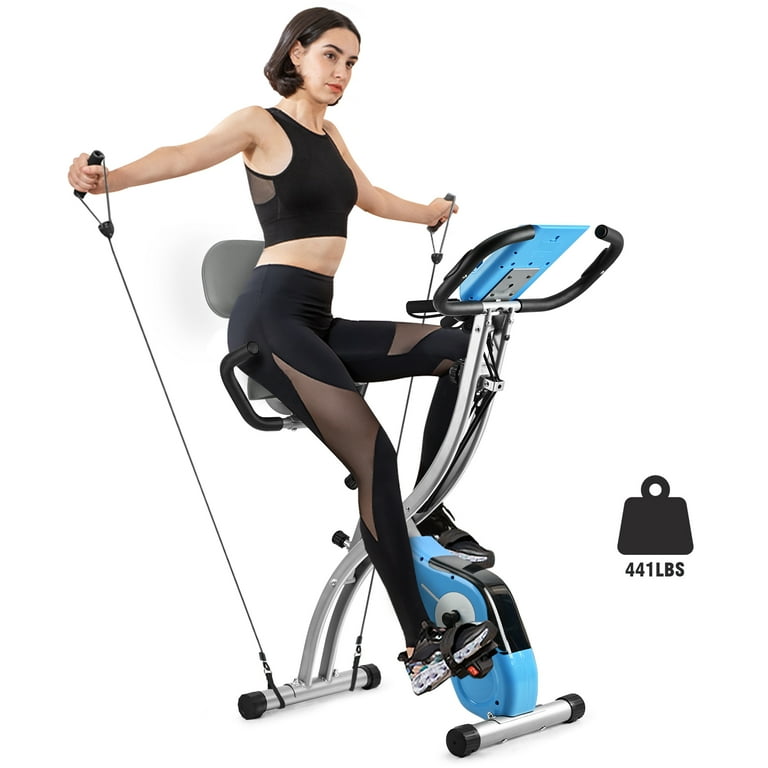 Wonder Maxi Exercise Bike Magnetic Fitness Cycle Folding Stationary Bike 440 LBS Indoor Home Use Blue