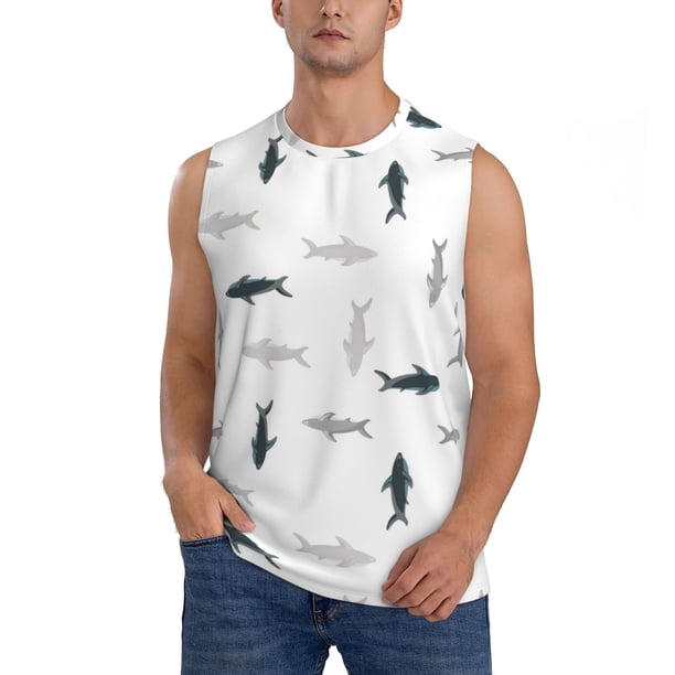 Fotbe Cute Shark Men's Camiseta sin Mangas Estampada para Hombres, Playera Casual para Gimnasio, Entrenamiento, Playa-X-Large