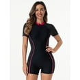 thumbnail image 2 of IDOPIP Women Short Sleeve Rash Guard One Piece Boyleg Swimsuit Zipper Surfing Bathing Suit UPF 50+, 2 of 8