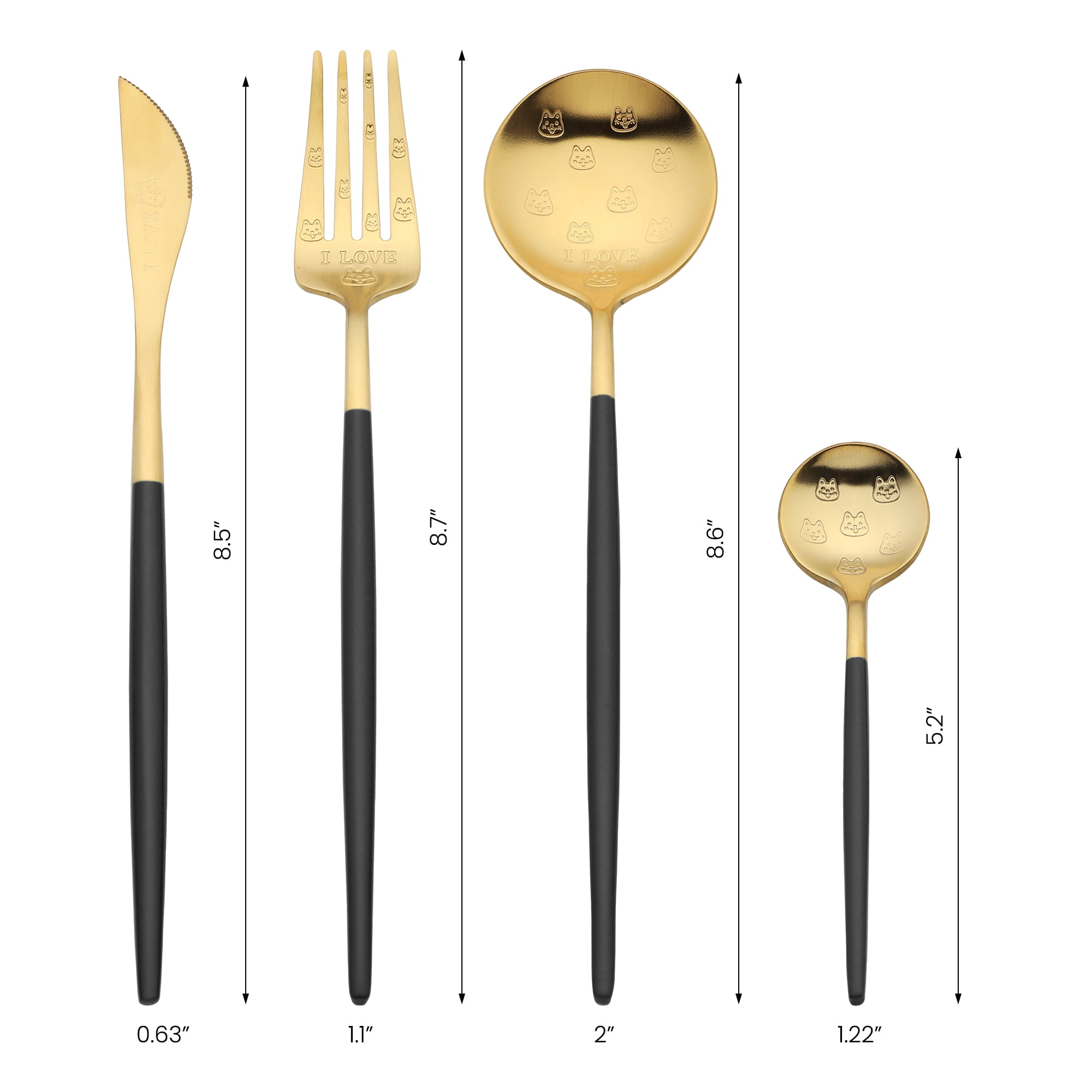 Unique Bargains 4 Piece Stainless Steel Floral Flatware Modern Cutlery Set Black 4