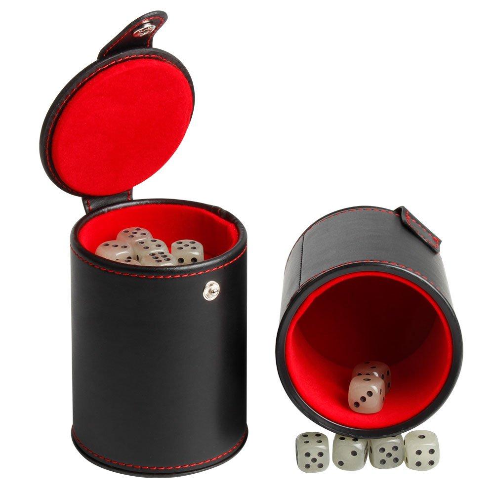 Bidear Leather Dice Cup Shaker with Lid 6 Glow In The Dark Dice for