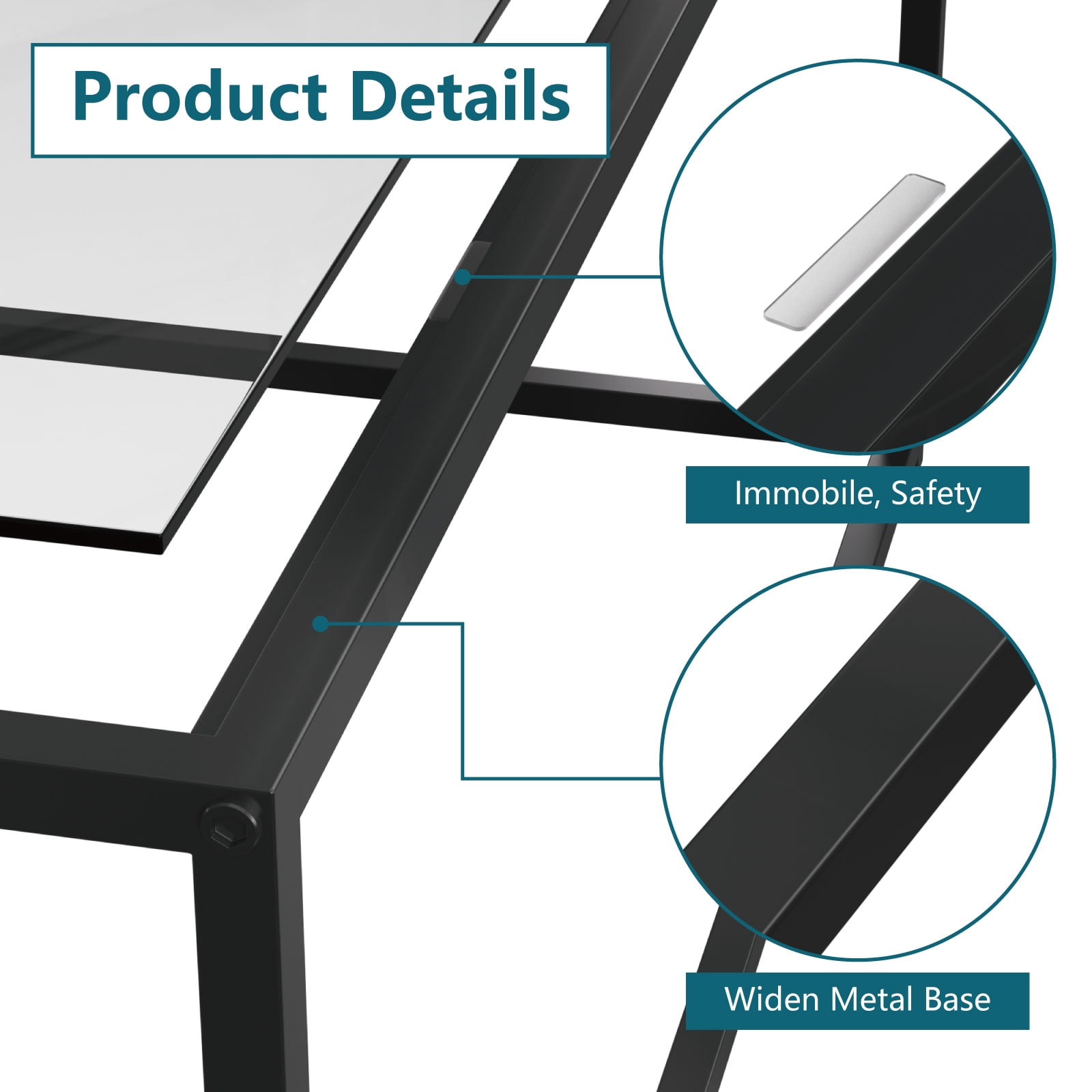 Glass Coffee Table Modern Center Table,Minimalist Coffee Table for Living Room,Tempered Glass-top with Sturdy Metal Frame, Easy Assembly,Black