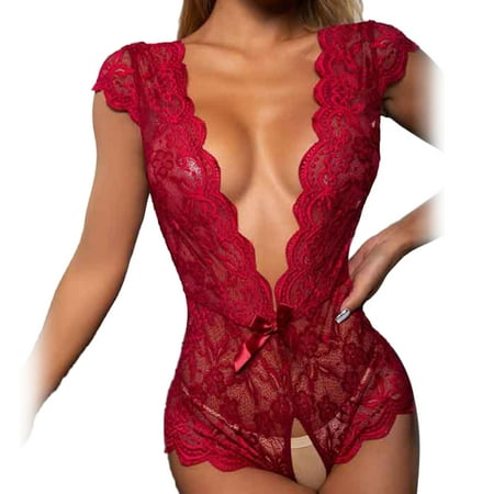 

Hapeisy Teddy Lingerie for Women One Piece Lace Snap Crotch Bodysuit Sexy Design，Show Perfect Body Line
