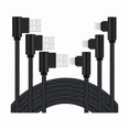 thumbnail image 1 of wonima11 iPhone Charger 3 feet MFi Certified 3 Pack 90 Degree Nylon Braided Lightning Cable Right Angle Charging Cord for iPhone14 13 12 11 Pro X XS XR 8 Plus 7 6 5 and More (Black, 3 FT), 1 of 1