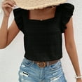 thumbnail image 3 of WBQ Womens Summer Top Ruffle Cap Sleeve Square Neck Blouse Pleated Textured Shirt Dressy Casual Tops S-2XL, 3 of 6