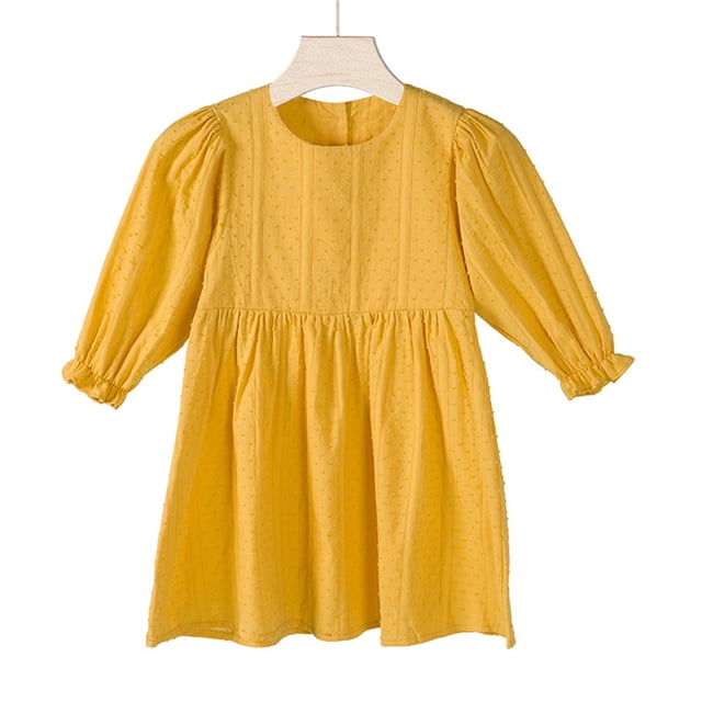 Odeerbi Niñas Vestido Manga Larga Algodón Primavera Verano Cuello Redondo Color Sólido Vestido Manga Farol