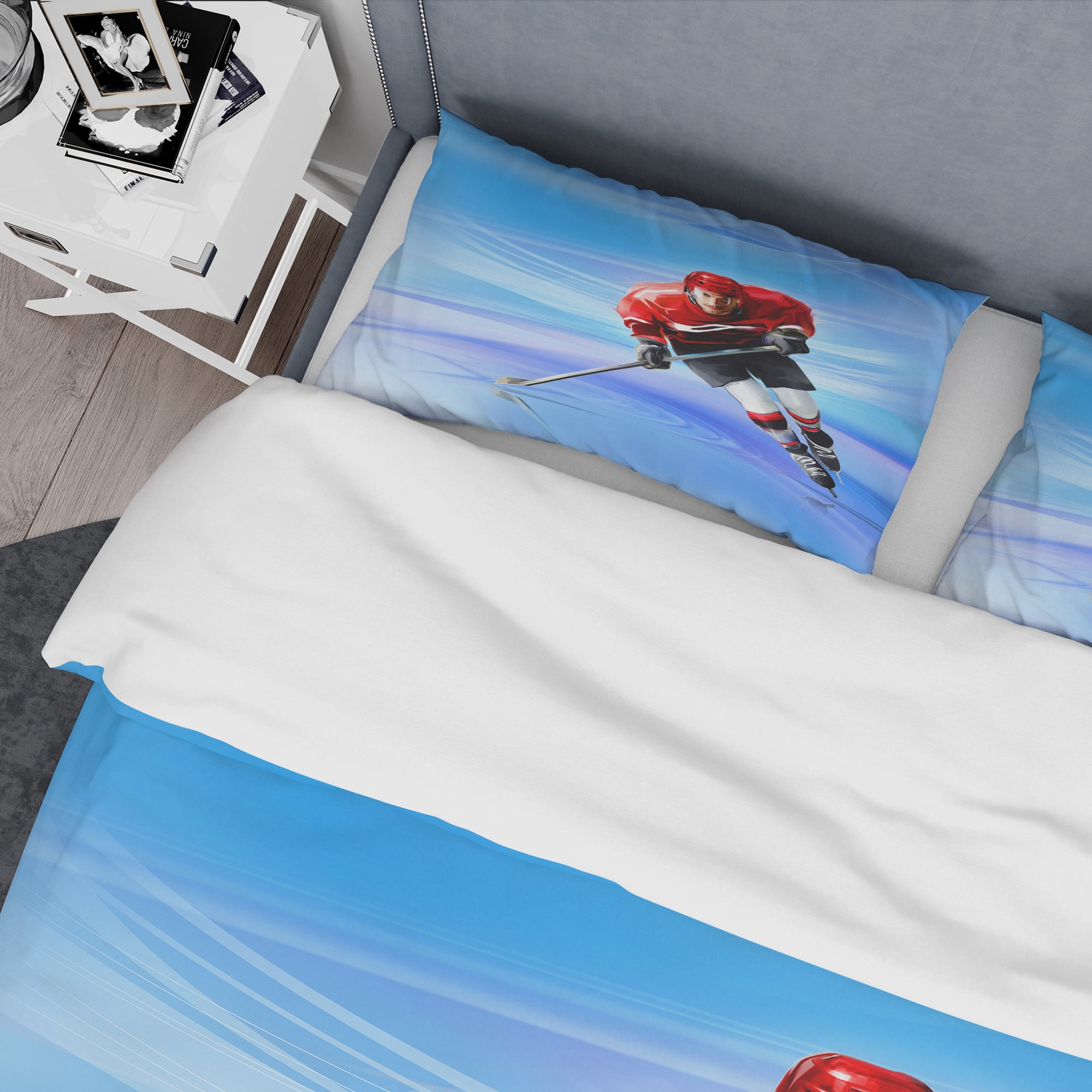 Designart 'Male Hokey Player' Abstract Portrait Duvet Cover Set