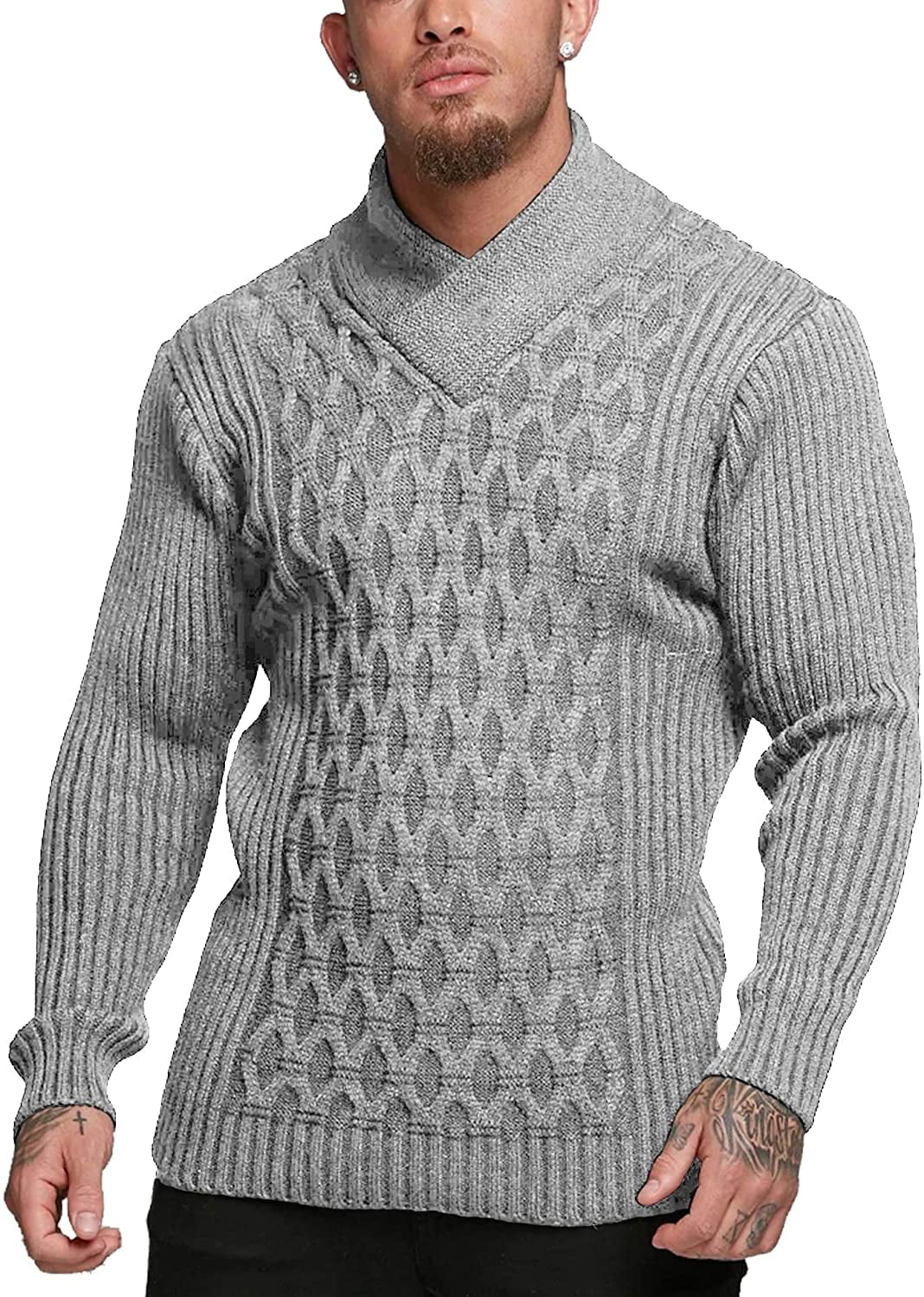 COOFANDY Mens Knitted Pullover Sweater Cable Knit Jumper Stylish Knitwear Lightweight Sweaters 