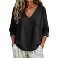 thumbnail image 5 of Womens Floral Babydoll Tops，3/4 Puff Sleeve Pleated Blouse Lightweight Gauze 3/4 Sleeve Blouses Boho Floral Tops Floral Blouses For Women Women'S Print T Shirt Lace 3/4 Sleeve Flowy Tunic 2XL, 5 of 8