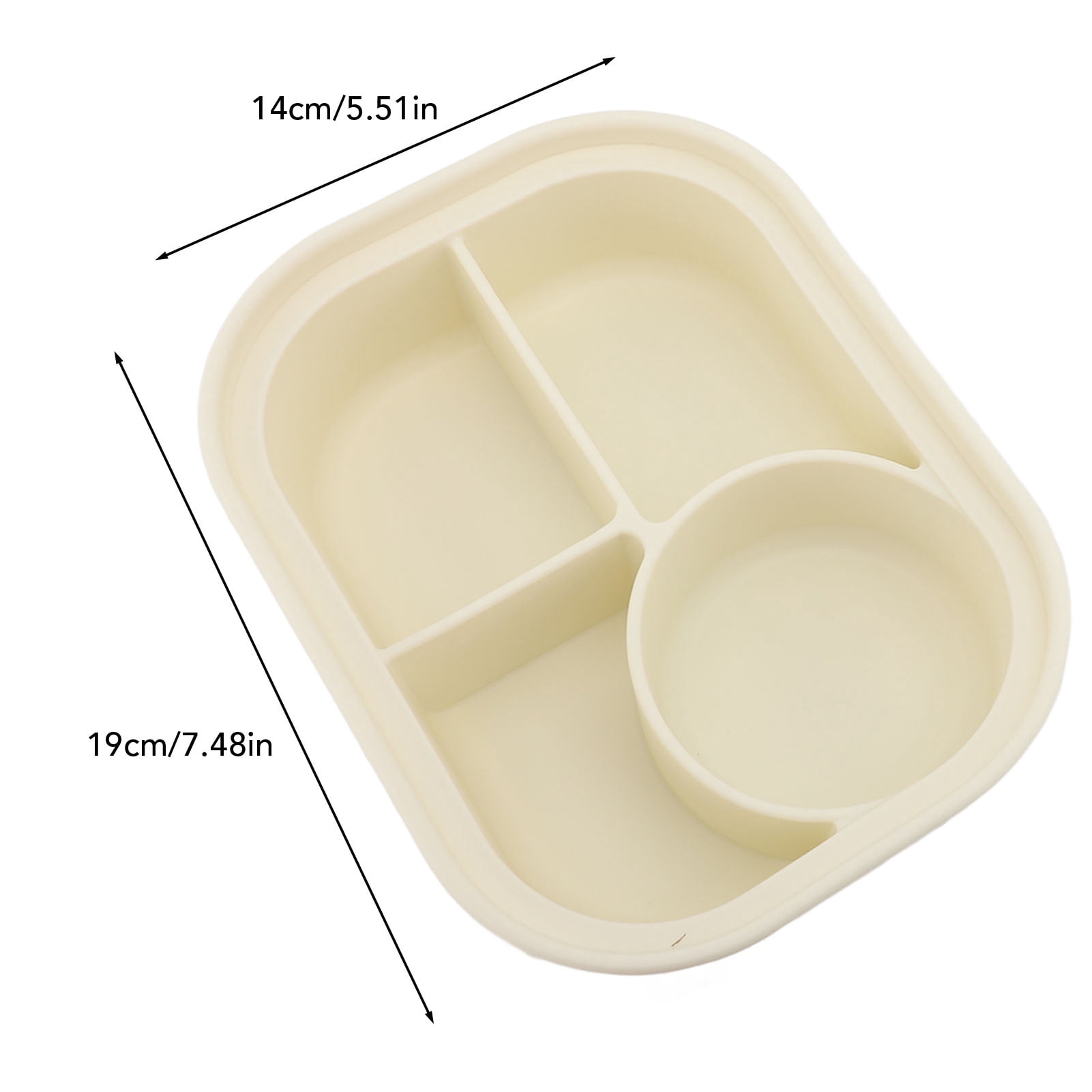 Riousery Silicone Bento Box 4 Compartment Microwave Safe Sealed Container for Work Travel 8.66 inches / 22 cm Milky White