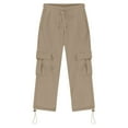 thumbnail image 4 of Lycaql Boys Girls Cargo Pants Straight Wide Leg Open Bottom Drawstring Elastic Waist Workout Athletic Joggers Kids Baggy Sweatpants (Khaki,13-14 Years), 4 of 5