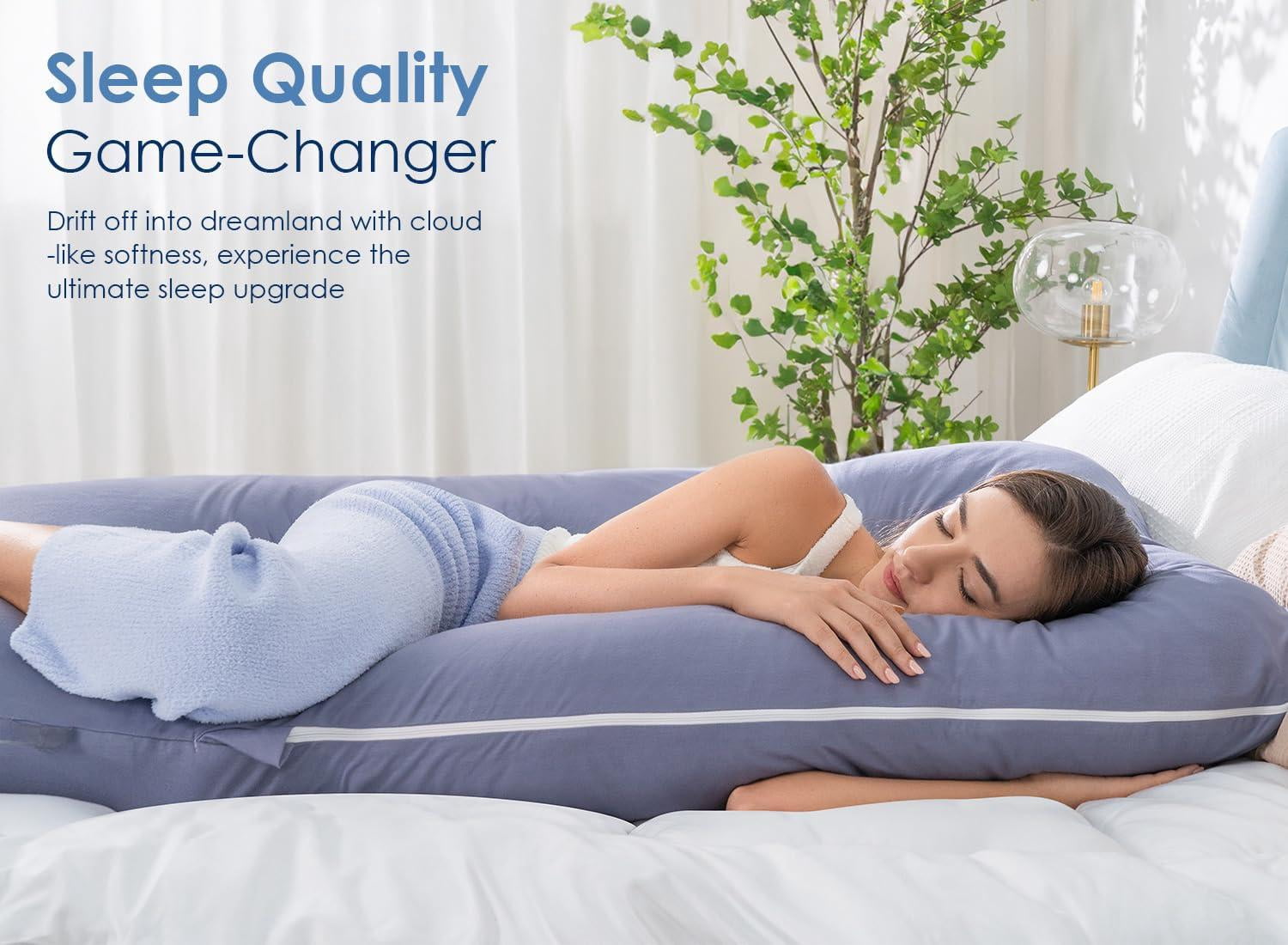 Pillows  60 Inch U Shaped Body Pillow For Sleeping Extra Long Maternity Women Support Adults With Soft Silky Cover Blue