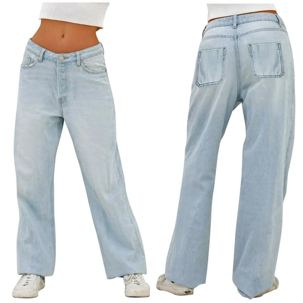 Fvwitlyh Stretchy Jeans Women Women Mopping Denim Wide Leg Pants Loose  Straight Leg Pants Trousers Jeans Light blue,L