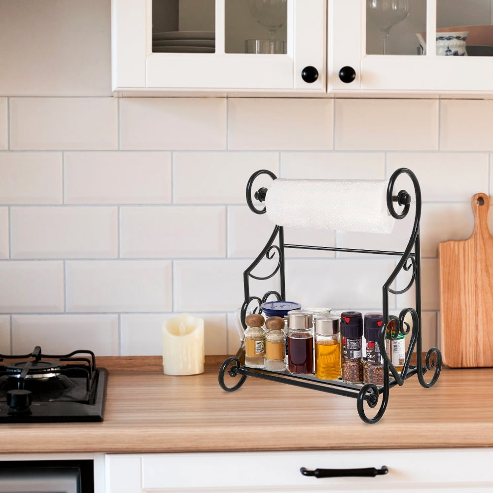 Lowestbest Freestanding Paper Towel Holder, Metal Kitchen Countertop Stand with Spice/Condiment Shelf Rack Lowestbest Freestanding Paper Towel Holder, Metal Kitchen Countertop Stand with Spice/Condiment Shelf Rack