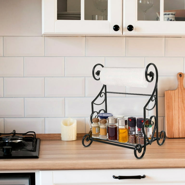Lowestbest Freestanding Paper Towel Holder Metal Kitchen Countertop Stand with Spice Condiment Shelf Rack Walmart