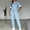 Blue, variant on Xdegoge Tracksuits for Women Set Short Sleeve Crewneck Tops and Drawstring Pants Color Block Outfits with Pockets Casual Summer Loungewear Sets