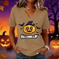 thumbnail image 2 of Qwertyu Halloween Shirts for Women Plus Size Ghost Pumpkin Print Short Sleeve V Neck Halloween Tshirts Casual Cute Halloween Graphic Tees Khaki M, 2 of 4