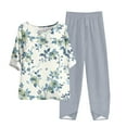 thumbnail image 2 of Yuwull Women's 2 Piece Outfits Casual Button Crewneck Floral Printed Short Sleeve Tops and Wide Leg Capris Pants Lounge Sets Tracksuits S-4XL （Available in Plus Size) On Clearance, 2 of 5