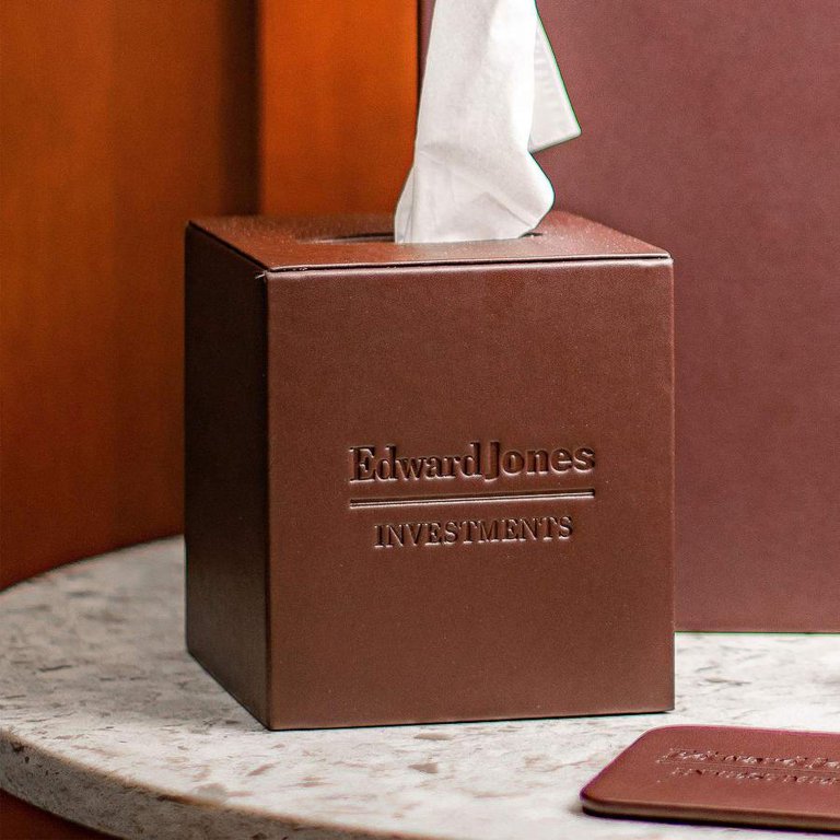 Brown leather tissue clearance box holder