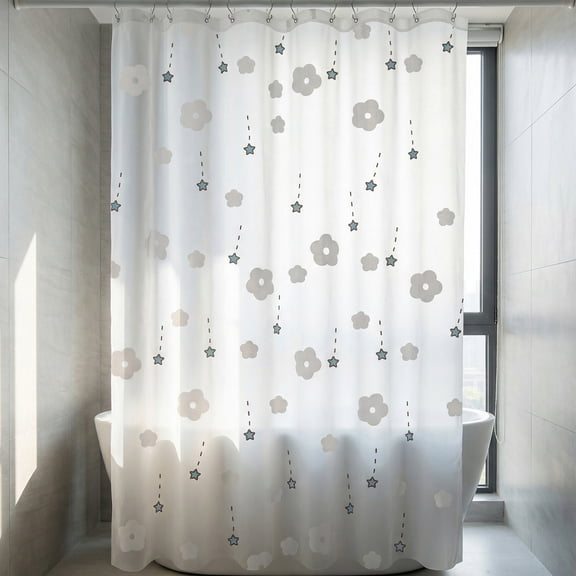 Unique Bargains Semi-Transparent PEVA Bath Curtain Sets White Flower 71"W x 71"L