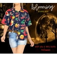 thumbnail image 3 of LA LEELA Women's Beach Halloween Costumes Blouse Shirt Spooky Hocus Pocus Print Tops Short Sleeve Button Down Holiday Party Shirts for Women S Scary Theme Night Blue, 3 of 4