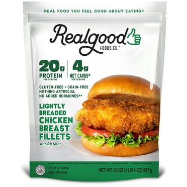 Realgood Foods Co. Lightly Breaded Chicken Breast Fillets, 20 oz Bag (Frozen)