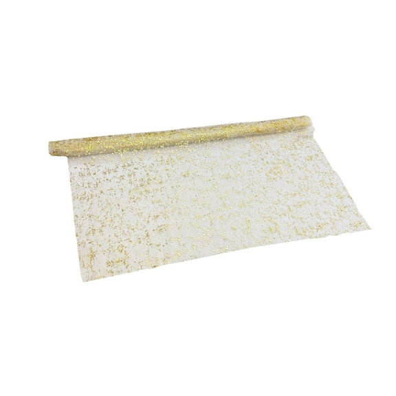 Nmdmisc Gold Table Runner,128"X28.4" Sheer Chiffon Tulle Cheesecloth Runner Gold Metallic Foil Sequin Party Table Decoration for Boho Glitter Gauze Table Runner for Wedding Birthday Party