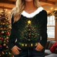 thumbnail image 2 of Fiaer Shine Crhistmas Tree Tshirts for Women V Neck Fall Winter Long Sleeve Xmas T Shirts Loose Fit Trendy Holiday Tops Black1 S, 2 of 4