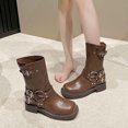 thumbnail image 4 of R-453 Brown Womens Trendy Fall Winter Short Boots Buckle Thick Bottom Thick Heel Solid Color Round Head Fashionable Casual Versatile Footwear, 4 of 9